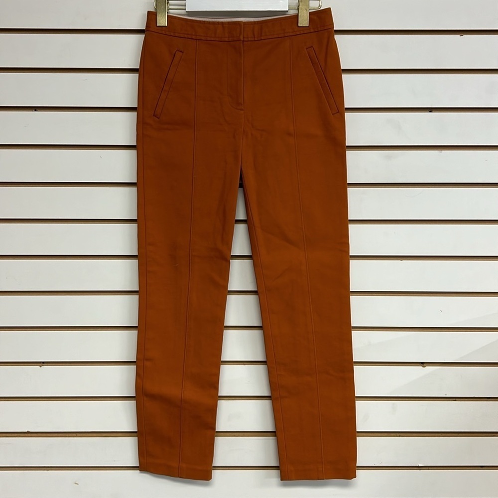 TORY BURCH FRONT/BACK SEAM COTTON BLEND‎ DRESS PANTS, BURNT ORANGE SIZE 2